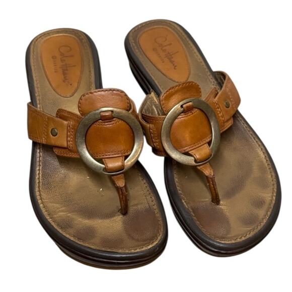 COLE HAAN Nike Air Leather Wedge Thong Sandal SZ 5 - Picture 1 of 13